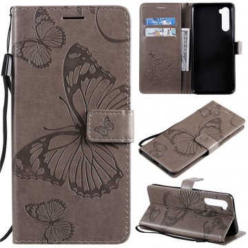 OnePlus Nord Embossed Butterfly Wallet Magnetic Stand Case Gray