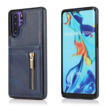 Huawei P30 Pro Zipper Wallet PU Leather Case Cover Blue