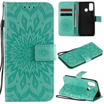 Huawei P Smart 2020 Embossed Sunflower Wallet Stand Case Green