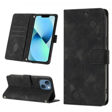 Skin-friendly iPhone 14 Plus Wallet Stand Case with Wrist Strap Black