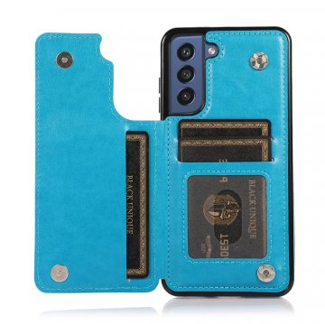 Mandala Embossed Samsung Galaxy S21 FE Case with Card Holder Blue