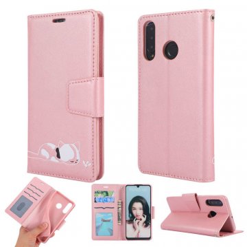 Huawei P30 Lite Cat Pattern Wallet Magnetic Stand Case Pink