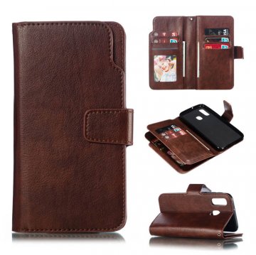 Samsung Galaxy A40 Wallet Stand Crazy Horse Leather Case Brown