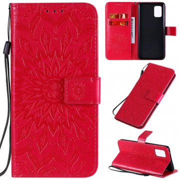 Samsung Galaxy A71 5G Embossed Sunflower Wallet Stand Case Red