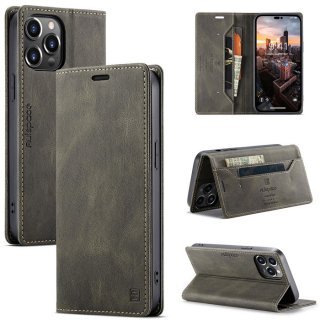 Autspace iPhone 14 Pro RFID Blocking Wallet Magnetic Case Coffee