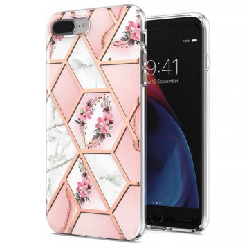 iPhone 7 Plus/8 Plus Flower Pattern Marble Electroplating TPU Case Pink
