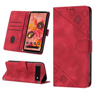 Skin-friendly Google Pixel 6 Wallet Stand Case with Wrist Strap Red