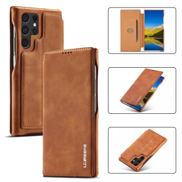 LC.IMEEKE Samsung Galaxy S22 Ultra Card Slot Magnetic Case Brown