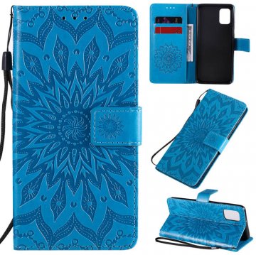 Samsung Galaxy A31 Embossed Sunflower Wallet Stand Case Blue