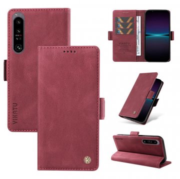 YIKATU Sony Xperia 1 IV Skin-touch Wallet Kickstand Case Wine Red