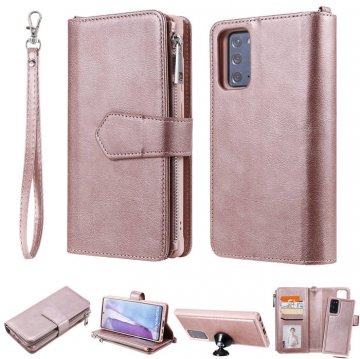 Samsung Galaxy Note 20 Zipper Wallet Magnetic Detachable 2 in 1 Case Rose Gold