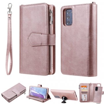 Samsung Galaxy Note 20 Zipper Wallet Magnetic Detachable 2 in 1 Case Rose Gold