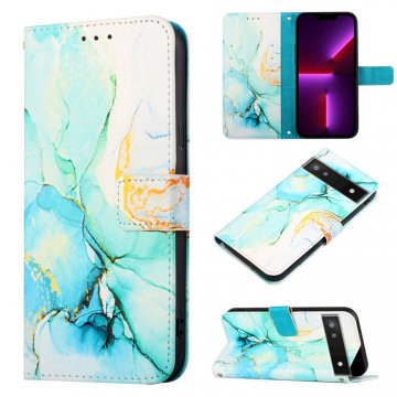 Marble Pattern Google Pixel 6A 5G Wallet Stand Case Green