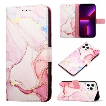 Marble Pattern iPhone 13 Pro Wallet Case Rose Gold