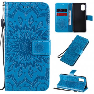 Samsung Galaxy A41 Embossed Sunflower Wallet Stand Case Blue