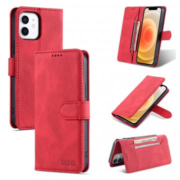 AZNS iPhone 12 Mini Vintage Wallet Magnetic Kickstand Case Red