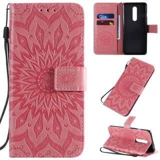 OnePlus 8 Embossed Sunflower Wallet Stand Case Pink