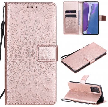 Samsung Galaxy Note 20 Embossed Sunflower Wallet Stand Case Rose Gold