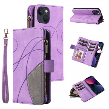 iPhone 13 Zipper Wallet Magnetic Stand Case Purple