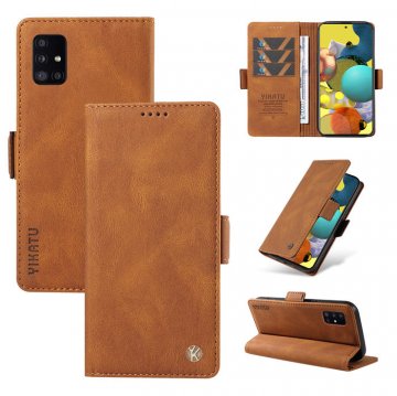 YIKATU Samsung Galaxy A51 4G Skin-touch Wallet Kickstand Case Brown