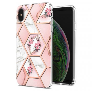 iPhone XS Max Flower Pattern Marble Electroplating TPU Case Pink