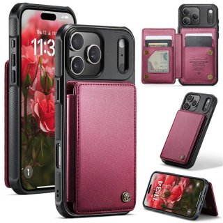 CaseMe iPhone 17 Pro Max RFID Blocking Card Holder Case with Kickstand Red