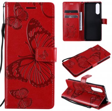 Sony Xperia 5 II Embossed Butterfly Wallet Magnetic Stand Case Red