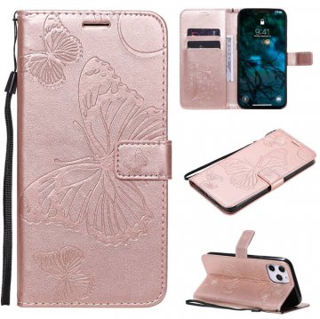 iPhone 12 Pro Max Embossed Butterfly Wallet Magnetic Stand Case Rose Gold