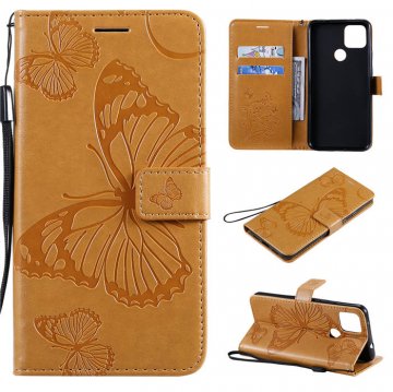 Google Pixel 4A 5G Embossed Butterfly Wallet Magnetic Stand Case Yellow