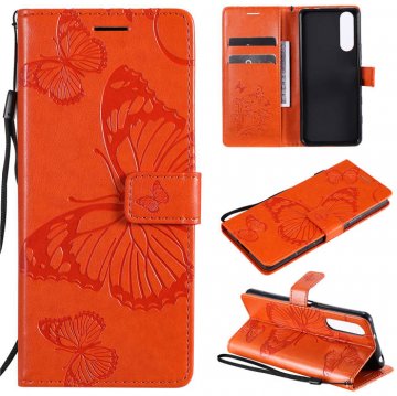 Sony Xperia 5 II Embossed Butterfly Wallet Magnetic Stand Case Orange