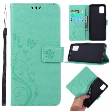 Samsung Galaxy A51 Butterfly Pattern Wallet Magnetic Stand Case Mint