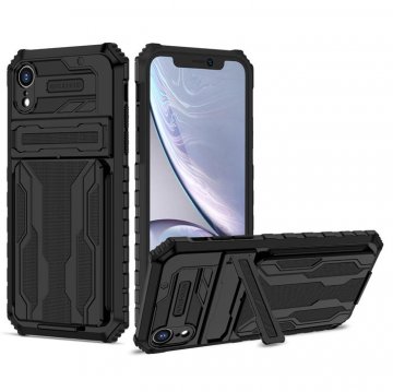 iPhone XR Card Slot Kickstand Drop-proof TPU + PC Case Black