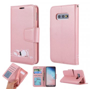 Samsung Galaxy S10e Cat Pattern Wallet Magnetic Stand Case Pink