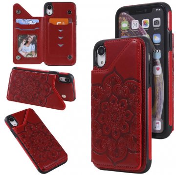 iPhone XR Embossed Wallet Magnetic Stand Case Red