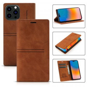 Wallet Kickstand Magnetic PU Leather Case Brown