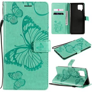 Samsung Galaxy A42 5G Embossed Butterfly Wallet Magnetic Stand Case Green