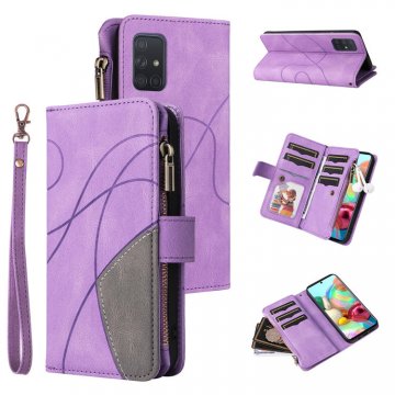 Samsung Galaxy A71 Zipper Wallet Magnetic Stand Case Purple