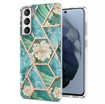 Samsung Galaxy S21 FE Flower Pattern Marble Electroplating TPU Case Blue