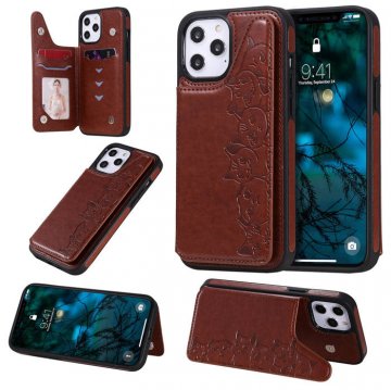 iPhone 12 Pro Max Luxury Cute Cats Magnetic Card Slots Stand Case Brown
