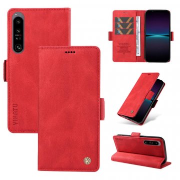 YIKATU Sony Xperia 1 IV Skin-touch Wallet Kickstand Case Red