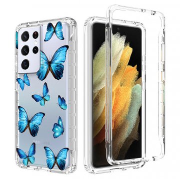 Samsung Galaxy S21 Ultra Clear Bumper TPU Blue Butterfly Case