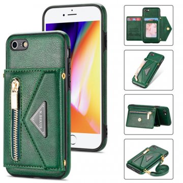 Crossbody Zipper Wallet iPhone 7/8/SE2 2020/SE3 2022 Case With Strap Green