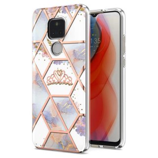 Moto G Play 2021 Flower Pattern Marble Electroplating TPU Case Crown