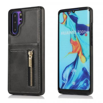 Huawei P30 Pro Zipper Wallet PU Leather Case Cover Black