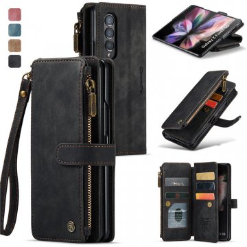 CaseMe Samsung Galaxy Z Fold3 5G Wallet Kickstand Case with Wrist Strap Black