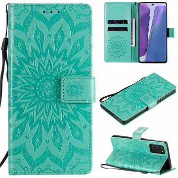 Samsung Galaxy Note 20 Embossed Sunflower Wallet Stand Case Green