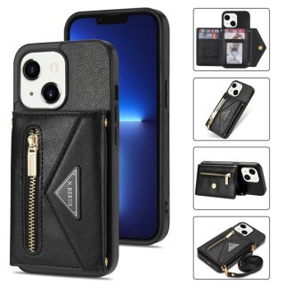 Crossbody Zipper Wallet iPhone 13 Mini Case With Strap Black