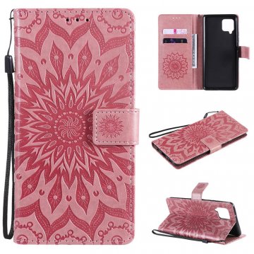 Samsung Galaxy A52 5G Embossed Sunflower Wallet Magnetic Stand Case Pink