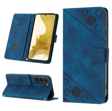 Skin-friendly Samsung Galaxy S22 Plus Wallet Stand Case with Wrist Strap Blue