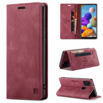 Autspace Samsung Galaxy A21S Wallet Kickstand Magnetic Case Red